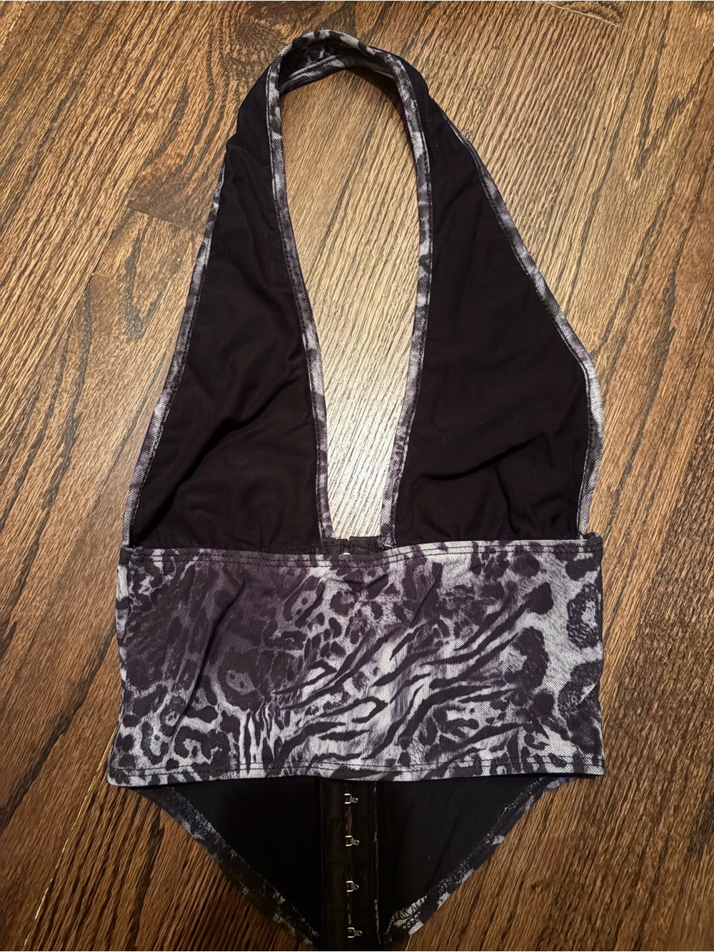 Halter corset crop top in Charcoal Animal Print - Picture 2 of 3